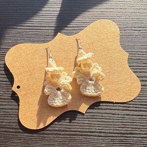 Handmade Cream Crochet Christmas Angel with Pearl Earrings